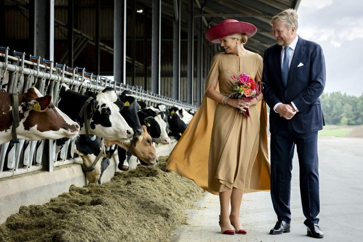 Máxima schittert in camelkleurige cape tijdens koninklijk streekbezoek in Drenthe